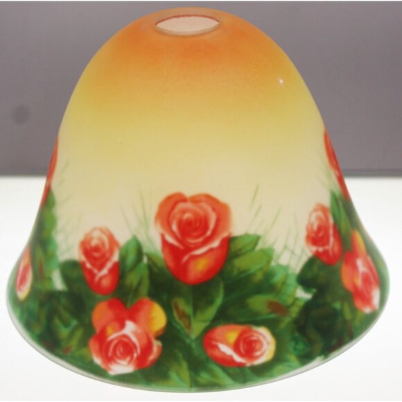 Vtg Reverse Painted Roses Glass Shade ONLY Fluted Bell Shape Victorian Garden - Picture 3 of 10